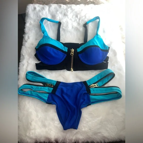 Beach Bunny color block bikini set Bronze Collection - Picture 2 of 5